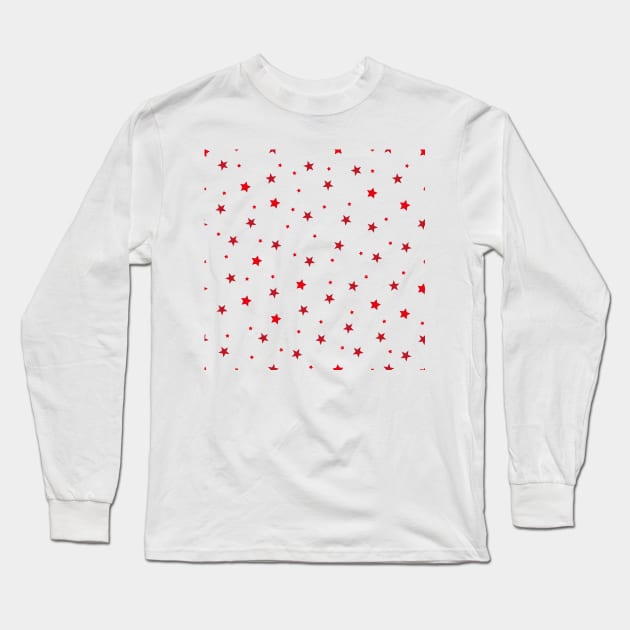 Red stars white background Long Sleeve T-Shirt by GULSENGUNEL